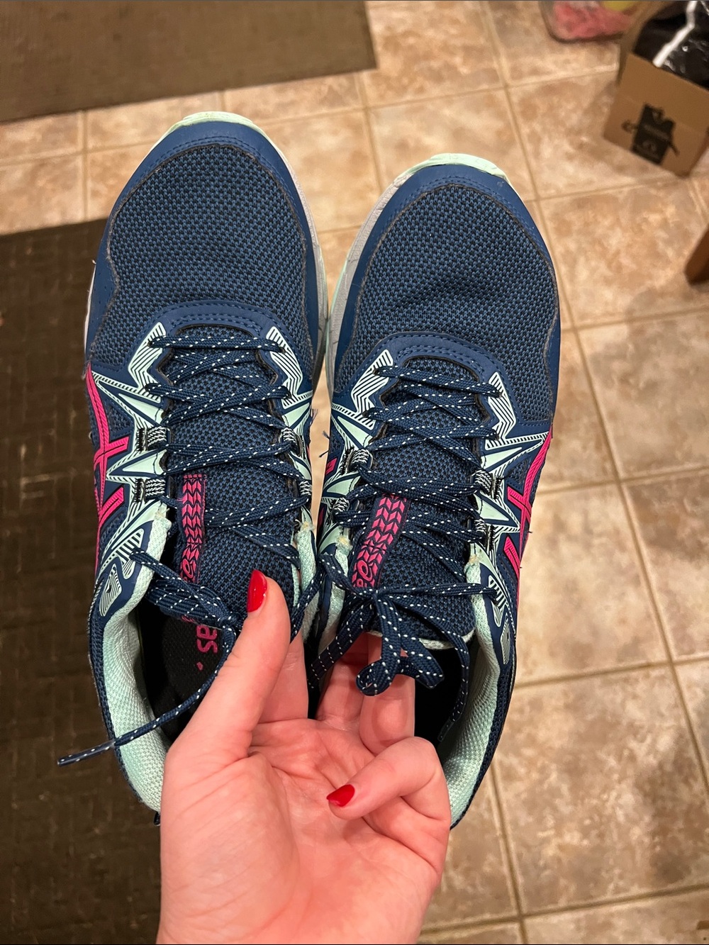 ASICS Women's Navy and Pink Athletic Running Shoes